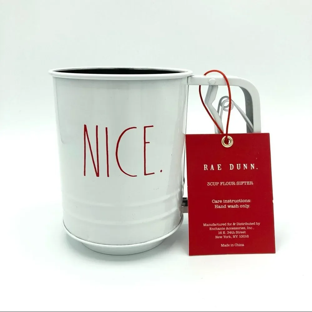 Rae Dunn Nice 3 Cup Flour Sifter White Red Christmas NWT New